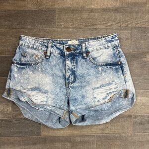Cotton On Mid Saturday Acid Wash Distressed Denim Shorts Size 4